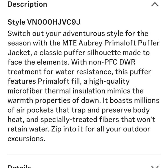 Vans Aubrey Primaloft Puffer Jacket- Auburn Orange - Picture 7 of 10